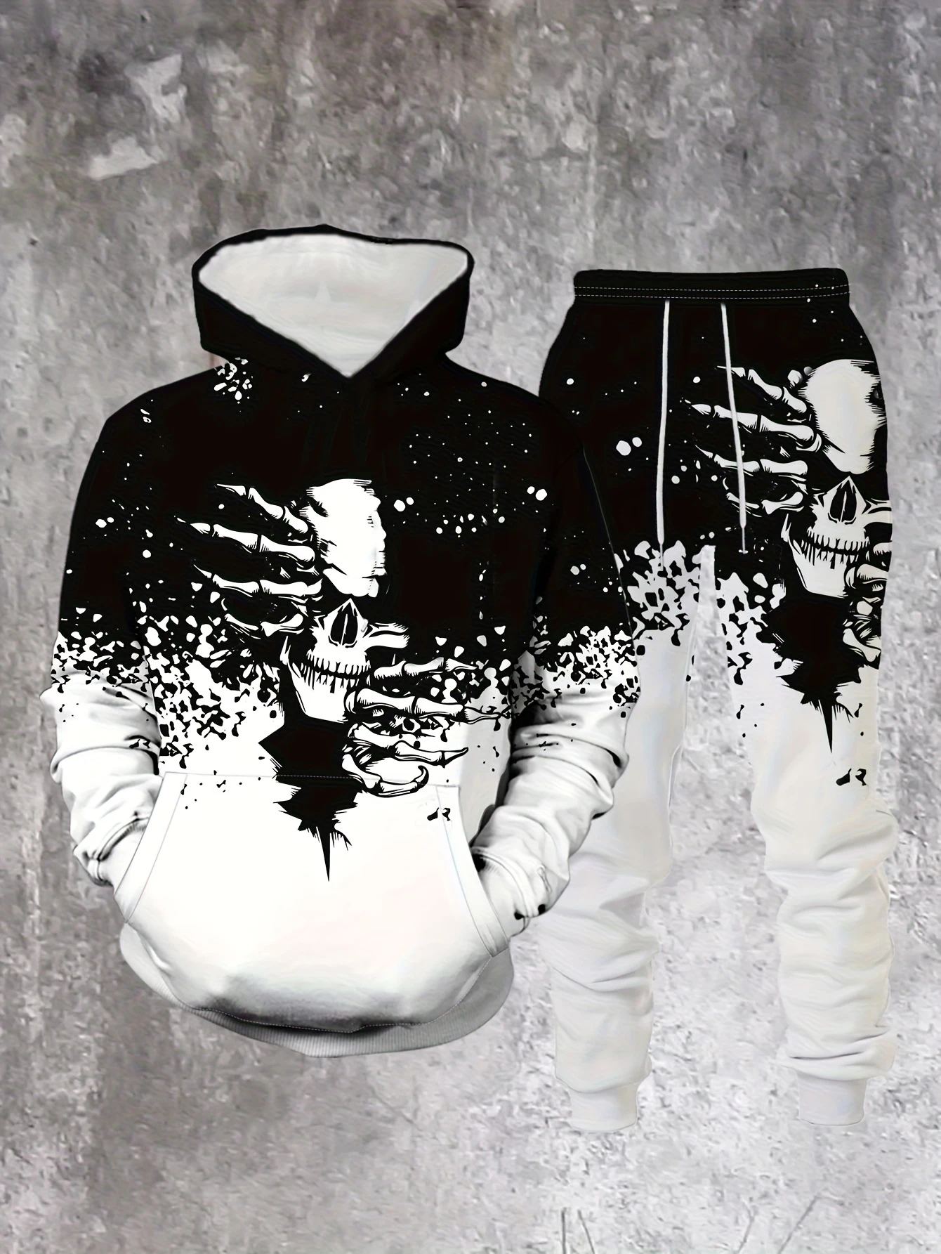 جديد وصول عارضة الشتاء الخريف الجمجمة نمط 3D مطبوعة هوديي وسراويل مجموعة رياضية 2 قطعة مجموعة ملابس رياضية الرجال الملابس البدلة #2