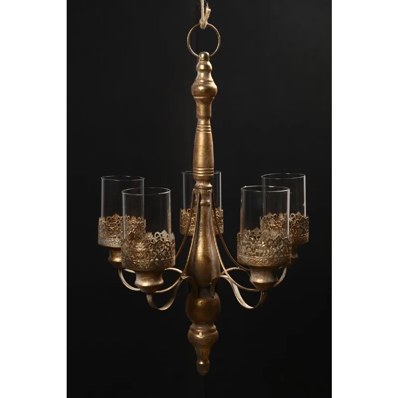 Bronze gold wrought iron chandelier, Renaissance multi-headed candlestick