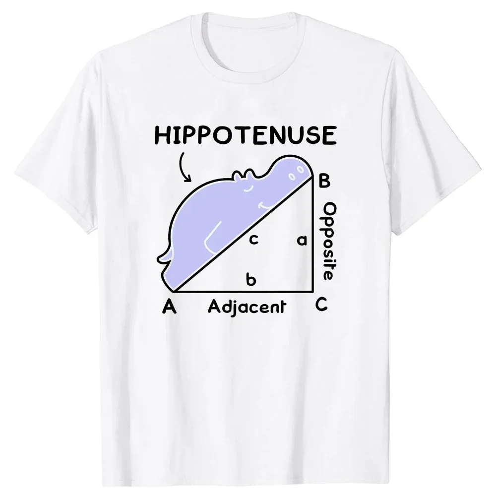 Cool Hippo Sleeping On Math Problem Printing Hippopotamus Tee Tops Round Neck Short-Sleeve Animal Tshirt Casual Basic T-shirts