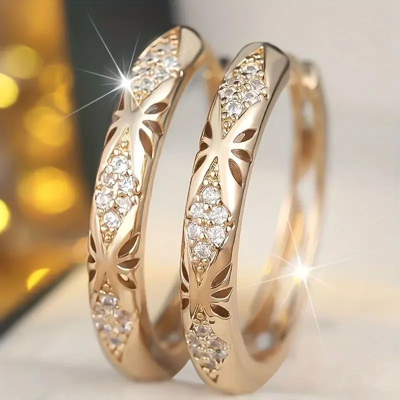 Opulent Attractive Hoop Earrings for Women Luxury Gold Color Pattern Piercing Earrings Fashion Exquisite Banquet Party Jewelry