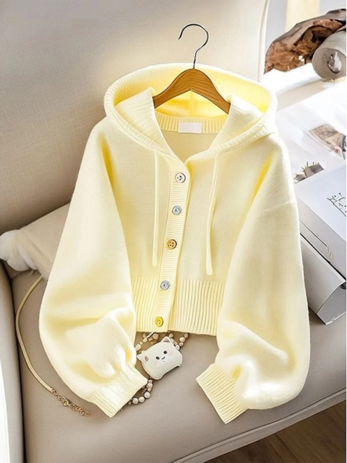 

Faionable Loose Lazy Sle High-End Feeling Hoodie Knitted Sweater Coat Spring New Women's Knitted Open Cardigan Top