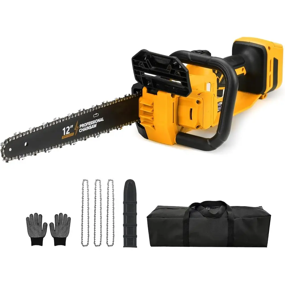 

12 Electric Chainsaw with Auto Oiler and Security Lock for Tree Trimming and Wood Cutting