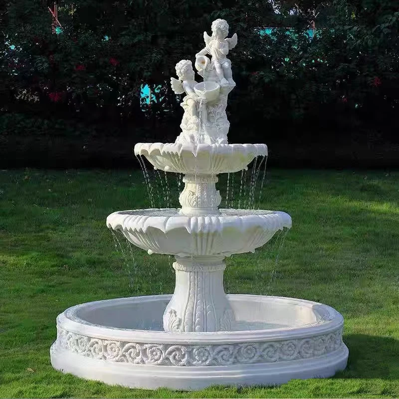 

Marble Alabaster Small Angel Water Fountain Outdoor Garden Hand-carved Sculpture Flowing Water Effect Deposit Only