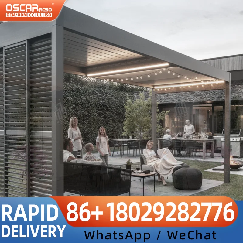 Modern Luxury IP67 Waterproof Outdoor Retractable Roof Awning Remote Control Powder Coated Aluminum Alloy PVC for Garden Patio B