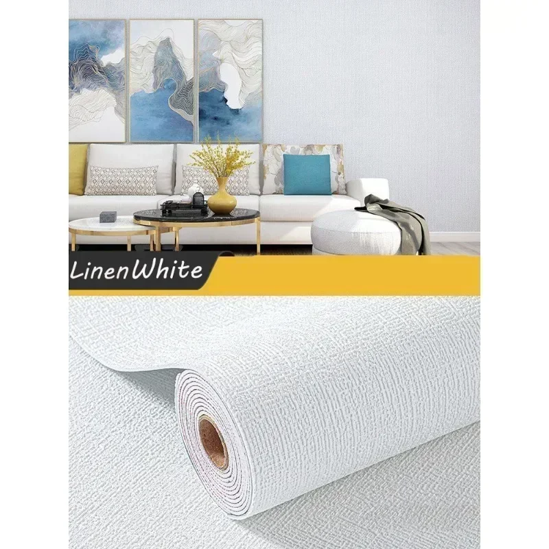 10m 3D Thicken self-adhesive thermal insulation wallpaper linen plain color decor wall stickers renovation anti-collision