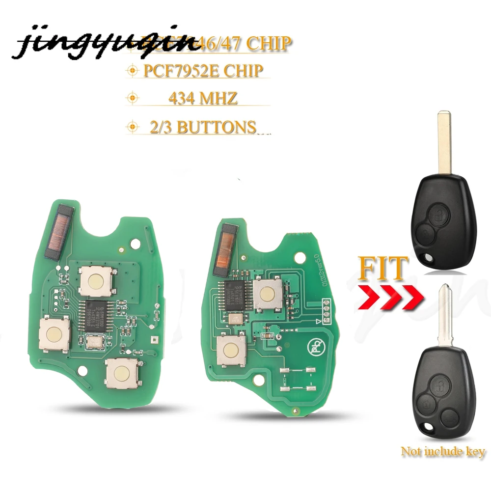 

jingyuqin 2/3 Buttons Remote Car Key Circuit Board Fob 434Mhz 4A Pcf7952e/7946/7947 Chip For Renault Clio Scenic Kangoo Megane