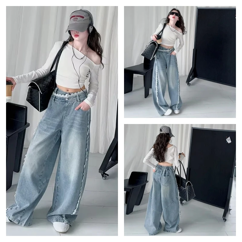 

hot Kawaii Girl Pullover Pants Set Student Spring Autumn Cartoon Casual Tops Straight-Leg Pants 2-Piece Set Children's Clothing