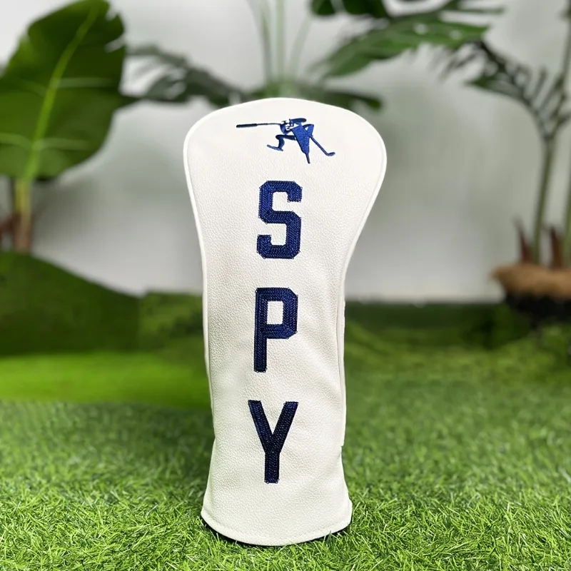 غطاء رأس نادي الجولف بحروف "SPY" اللامعة وصورة ظلية لاعبي الجولف - إكسسوار جولف أبيض وأنيق ومتين #4