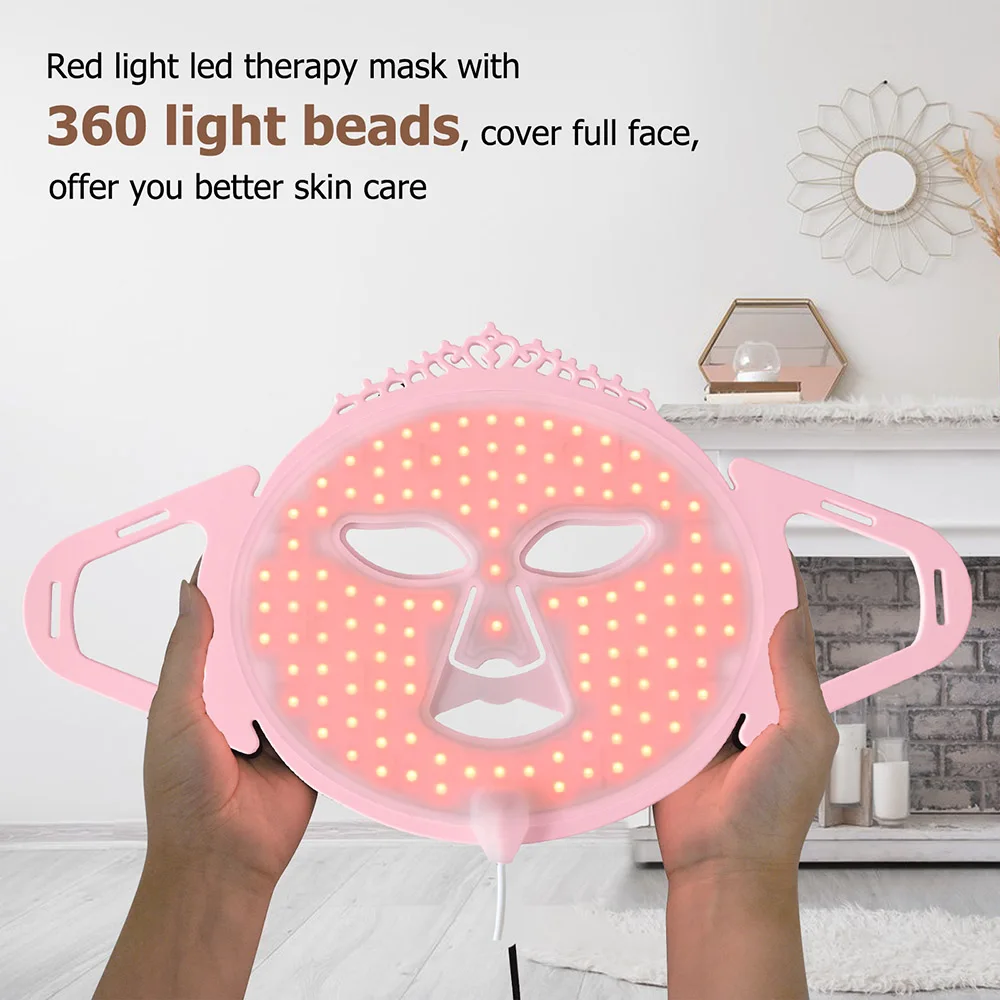 Mascarilla de terapia facial con luz Led recargable, 7 colores, 360 diodos para rejuvenecimiento de la piel, uso en Spa en el hogar, blanqueamiento de Estiramiento facial