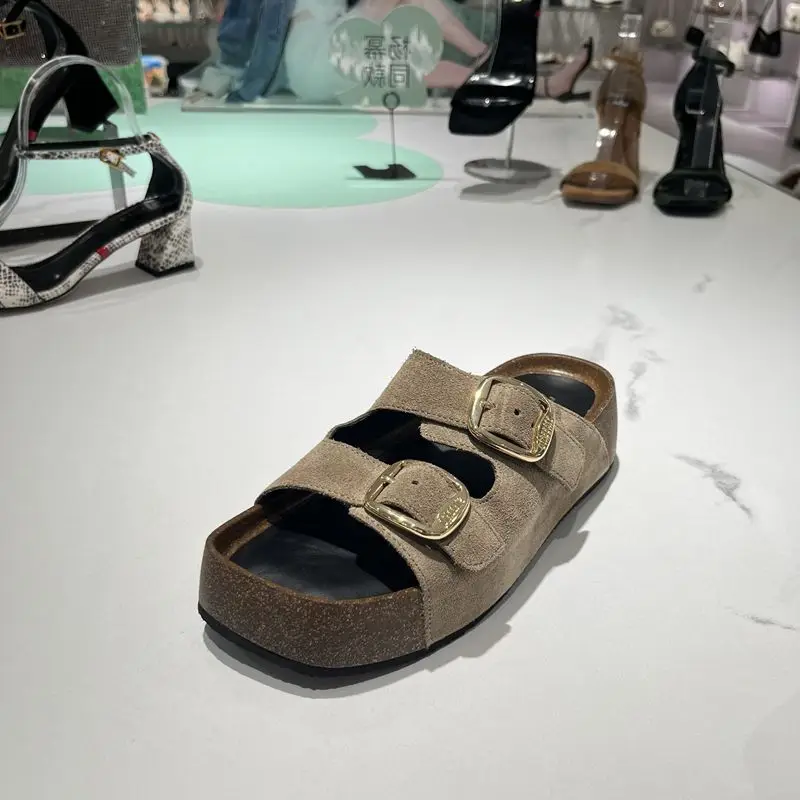 Thick soled lazy slippers for women in summer 2024, new square toe casual one line sandals for beach wearing, Boken shoes