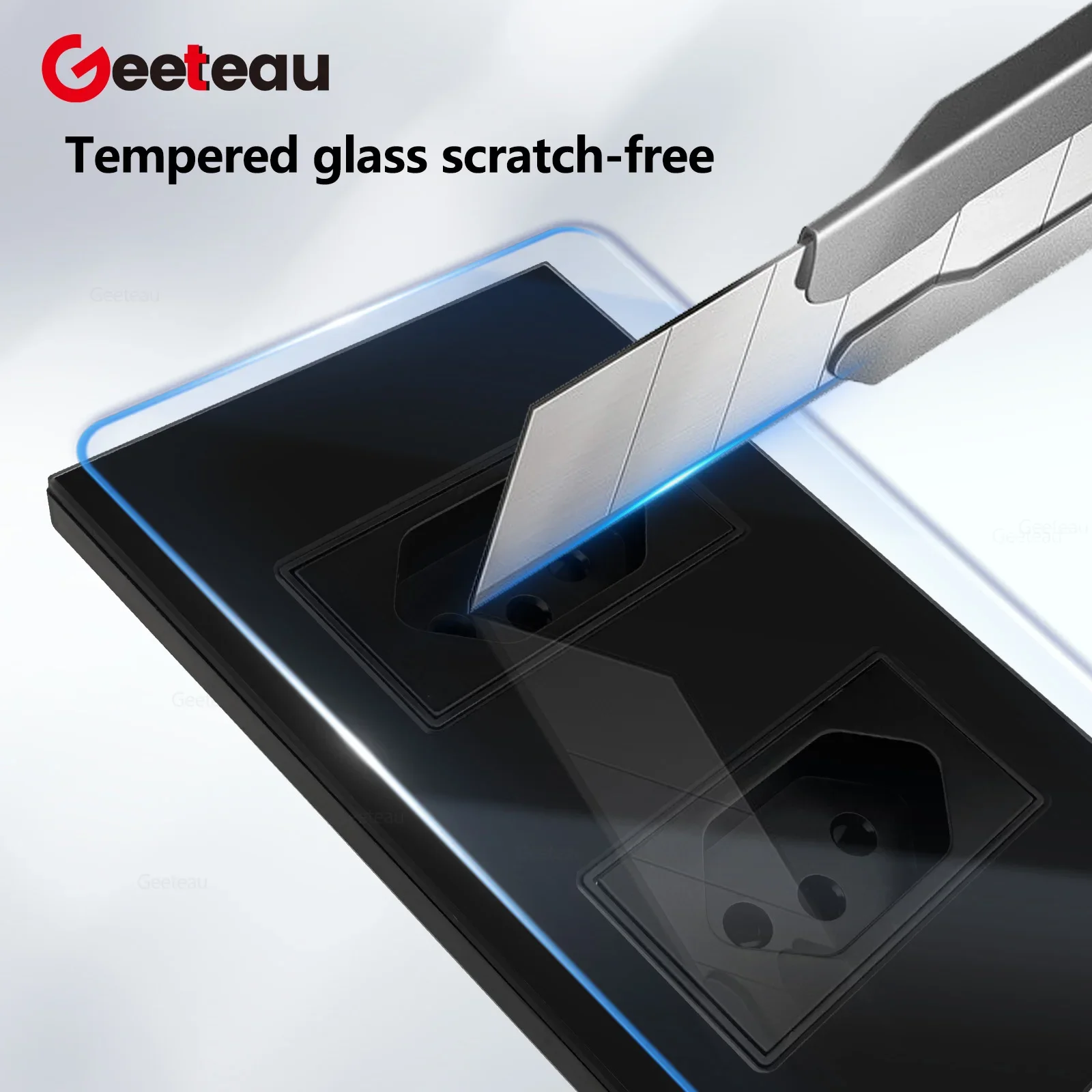 Geeteau Full Glass Panel 2 Gang Brazilian Socket 10A Black White Durable Wall Outlet Ideal For Home Indoor Commercial Electrical