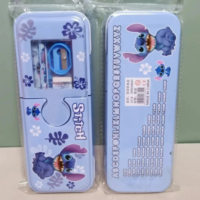 

Disney Anime Stitch Tin Pen Case with Sharpener Pencil Eraser Ruler Set McQueen Princess Elsa Stationery Girls Boys Gifts Prizes