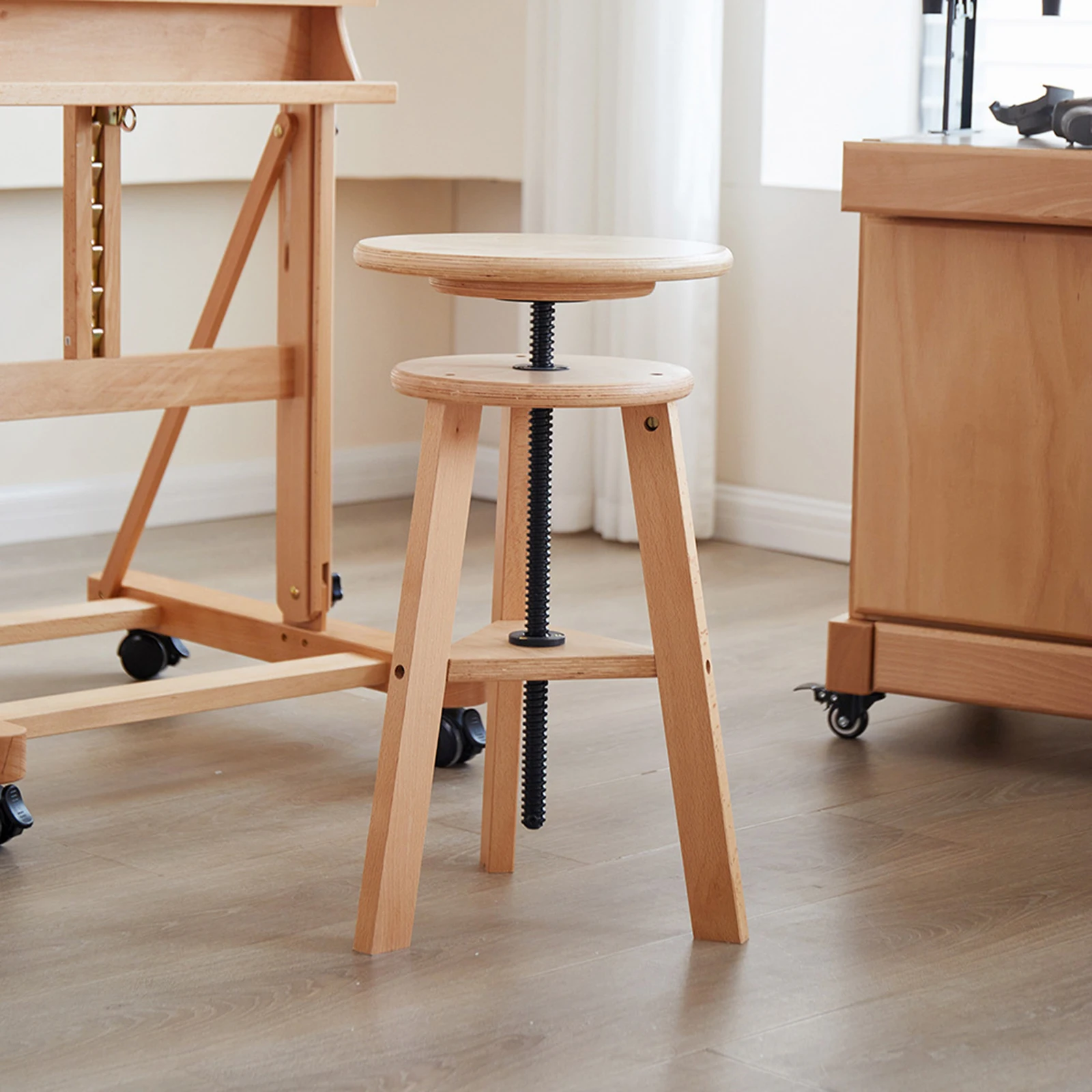 Adjustable Height Rotating Wooden Round Stool Surface Bar Stools Modern Style Multifunction Bar Chair for Kitchen