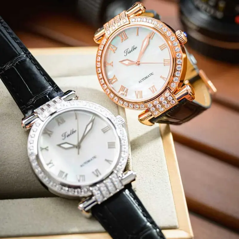 Fashion TC501 Yayun series high-end luxury temperament diamond inlaid dial couple mechanical leather watch