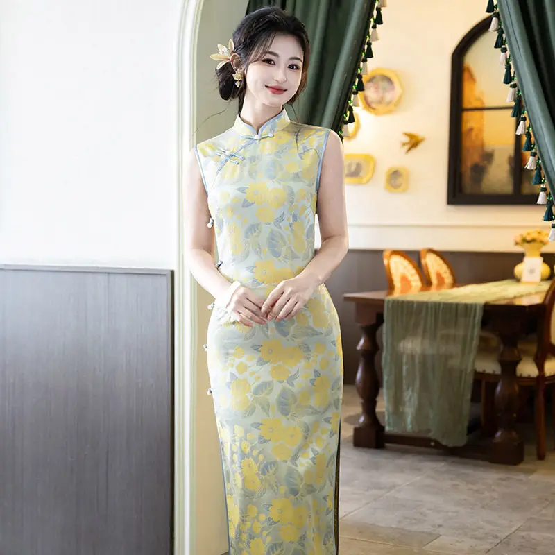 Yellow Sleeveless New Chinese Style Long Cheongsam Improved 2026 New Women's High-end Daily Summer Qipao