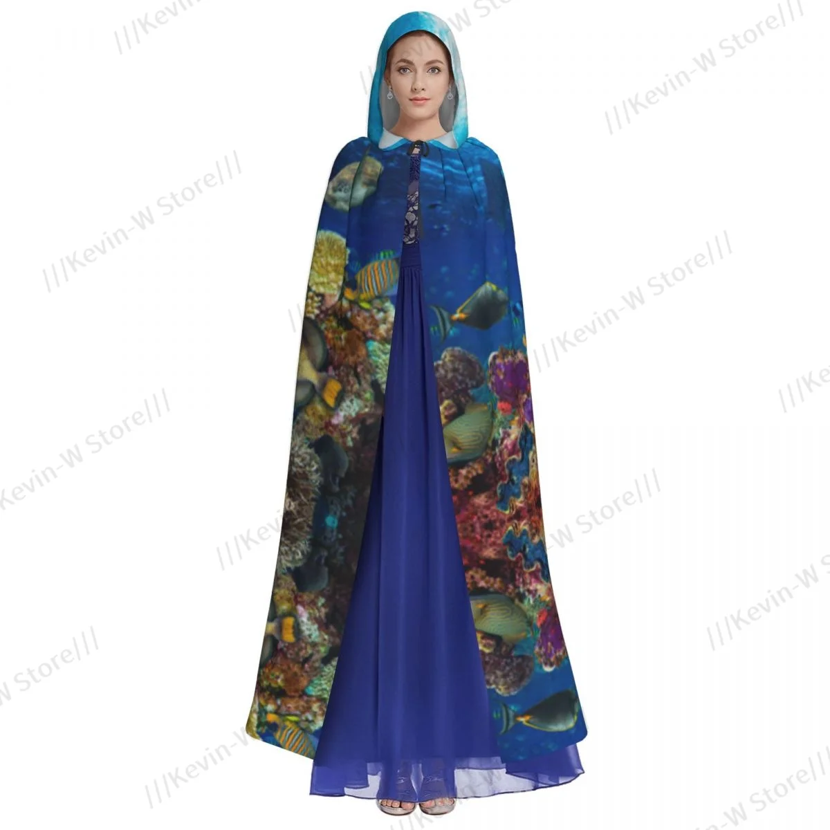 Long Cape Cloak Underwater Coral Reef Background Hooded Cloak Coat Autumn Hoodies