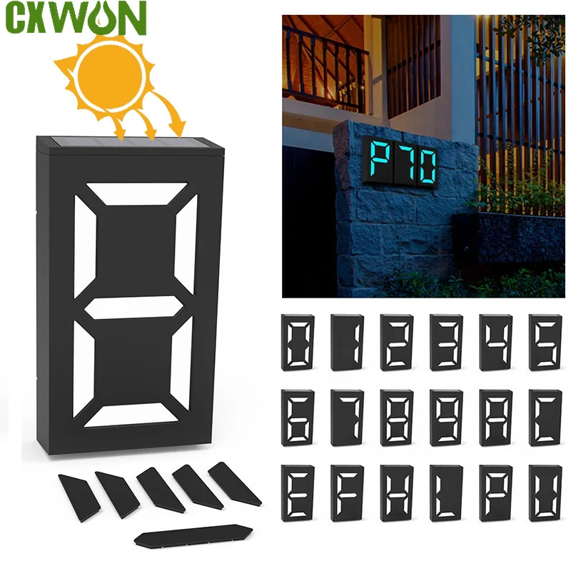 Solar LED Lights Outdoor Color Transform House DIY Door Number Lamp RGB Digital Energy Saving Villa Hotel Wall Lamp