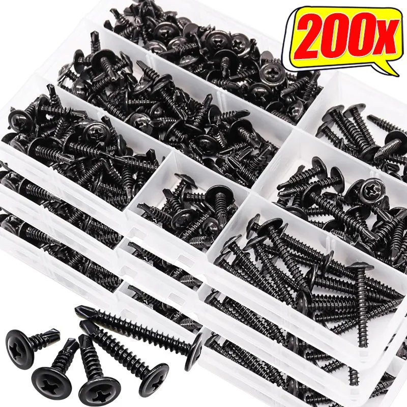 مجموعة متنوعة من مسامير الحفر الذاتي من الفولاذ المقاوم للصدأ برأس مسطح مستدير قفل برغي ذاتي التنصت لأداة إصلاح الصفائح المعدنية الخشبية