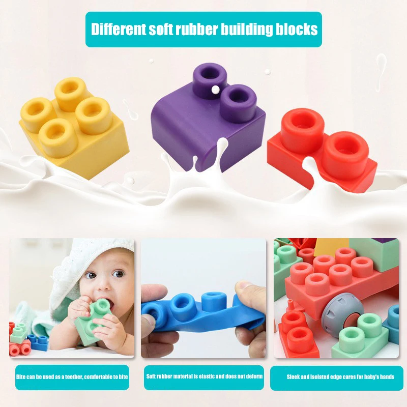 Blocs de construction 3D en plastique souple, jouet pour bébé, compatibles avec les anneaux de dentition tactiles, bricolage, blocs en caoutchouc, cadeau pour enfants, 20 ou 40 pièces