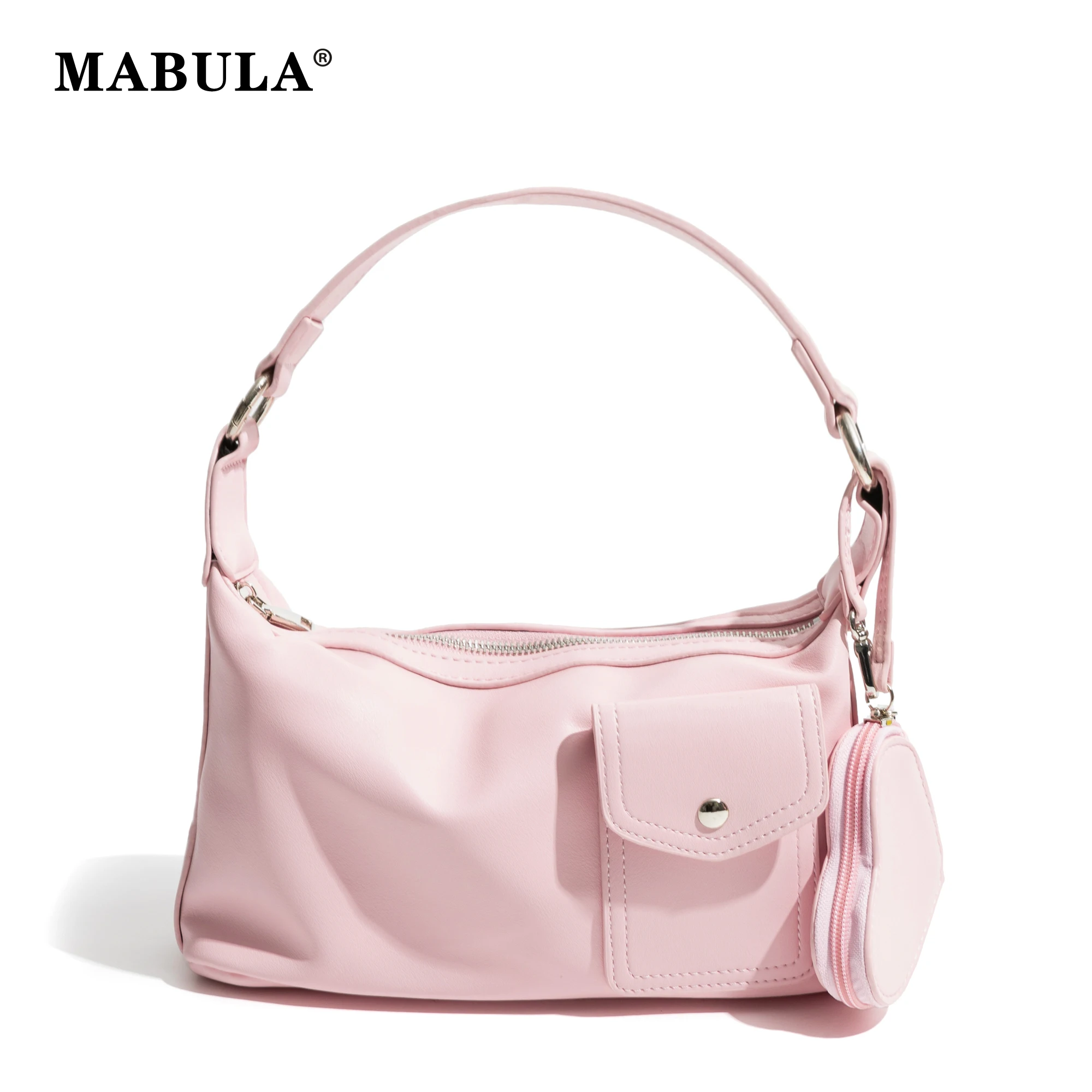 

MABULA Fashion PU Leather Woman Tote Handbag Simple Casual Stylish Top Handle Purse Cute Pendant Girl Shopping Travel Bag