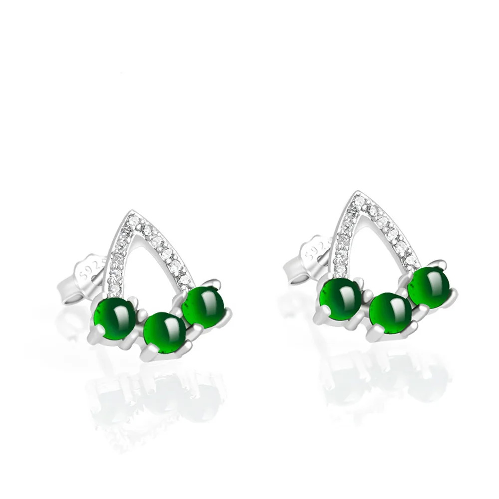 925 Silver Natural Green Jadeite Beads Triangle Gem Lucky Earring Certificate Luxury Jade Woman's Earrings Bridal Ear Jewelry