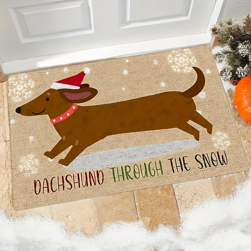 This Christmas-themed doormat is made of flannel and features a cute dachshund design,making it perfect as a festive welcome mat
