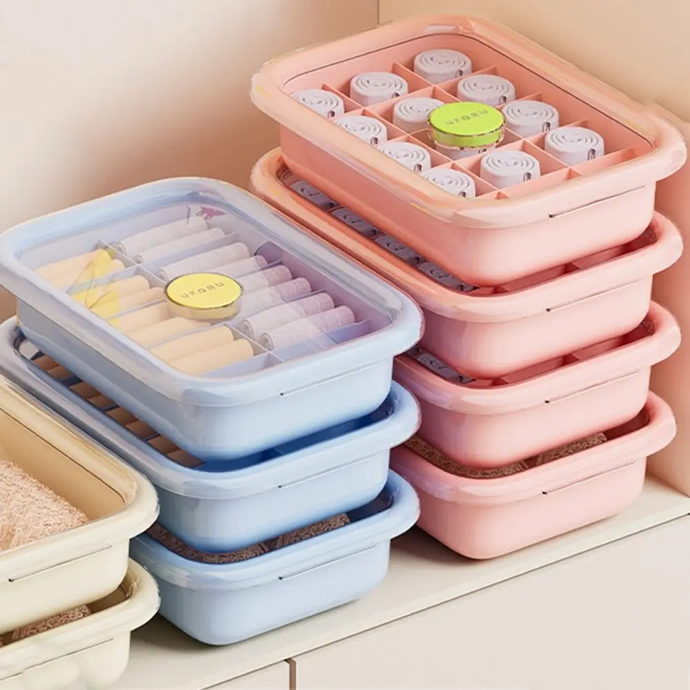 

Plastic Underwear Storage Box Dustproof Moisture-proof Panties Socks Organizer Stackable Space Saving Wardrobe Storage Box