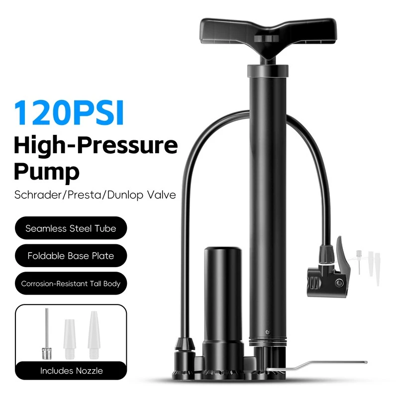 

120PSI Portable Bike Pump Floor Bicycle Pump for Schrader Presta Valve Tire Inflator MTB Road Bike Accessories