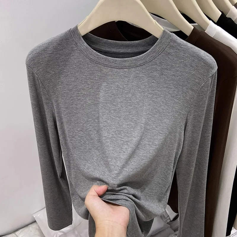 Ultra Soft round Neck Long Sleeve T-Shirt Women's Autumn Winter Slim Fit Base Shirt Mask Design Casual Style Fashion Top