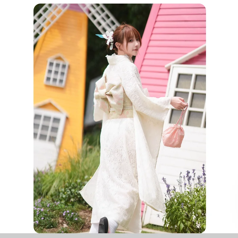 White lace kimono women's improved large sleeved dress sweet stage outfit