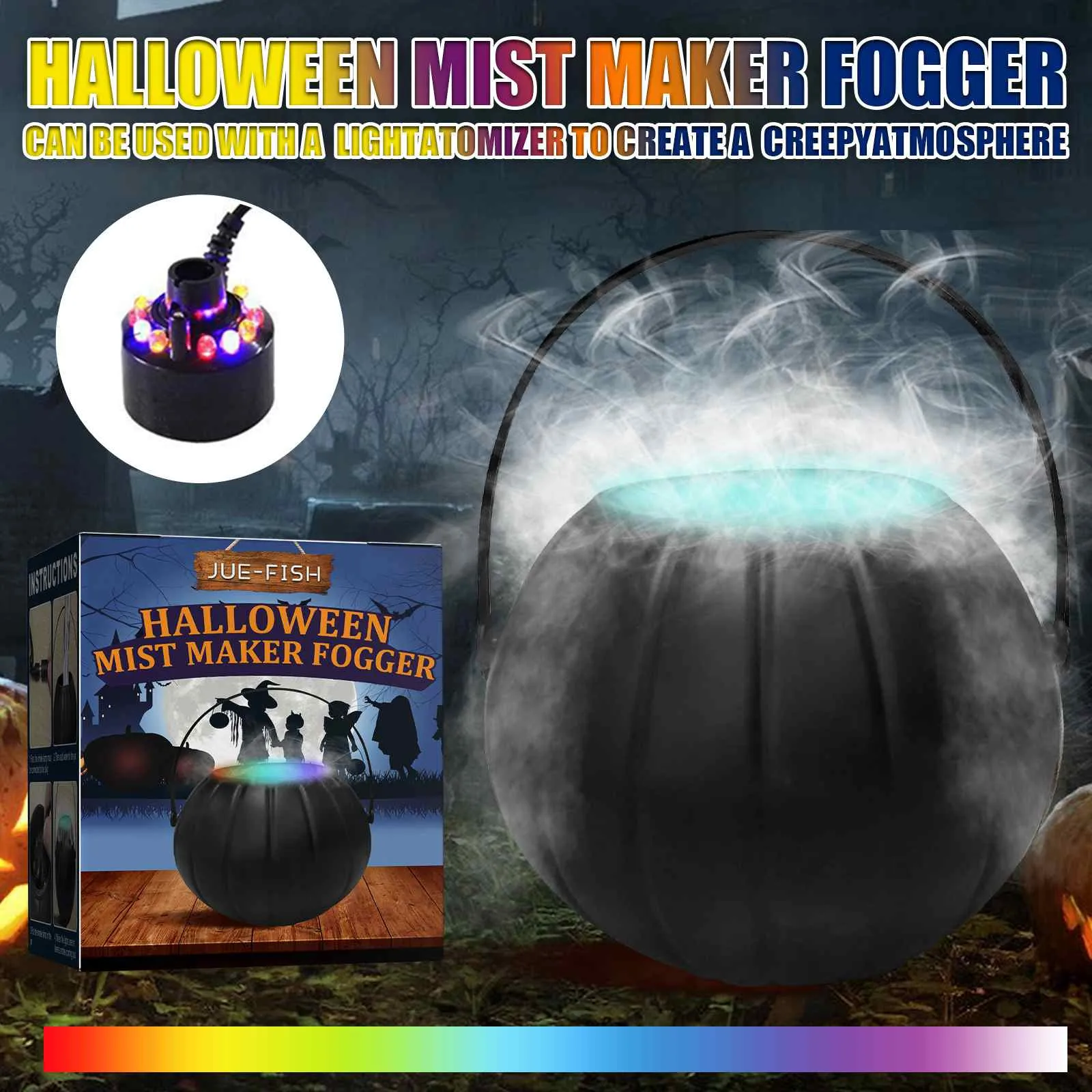 Halloween Witch Fog Lights Cauldron Shape Eu/us/uk Plug Smoke Machine Fogger Haunted House Decor Props Mist Maker Led Lights