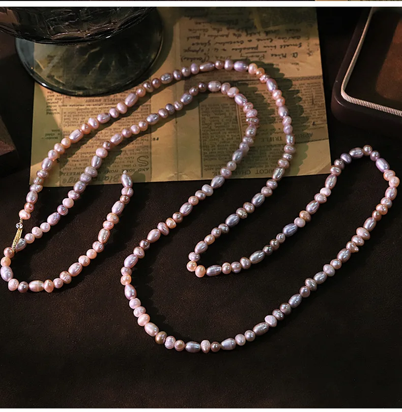 

Original Natural Pinkish-Purple Pearl Long Sweater Chain Women Versatile Elegant Neck Chain Fashion Choker Collar Niche Jewelry