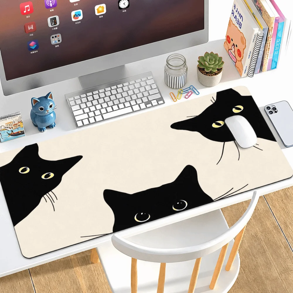 New Extra Large Black Cat Mouse Pad Rubber Non Slip Desk Pad Cartoon Rectangle Desk Pad Protector for Laptop Table