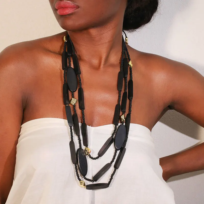 

Fashion Statement Necklace Wood Beads Handmade for Women Girl Trendy Party Jewelry