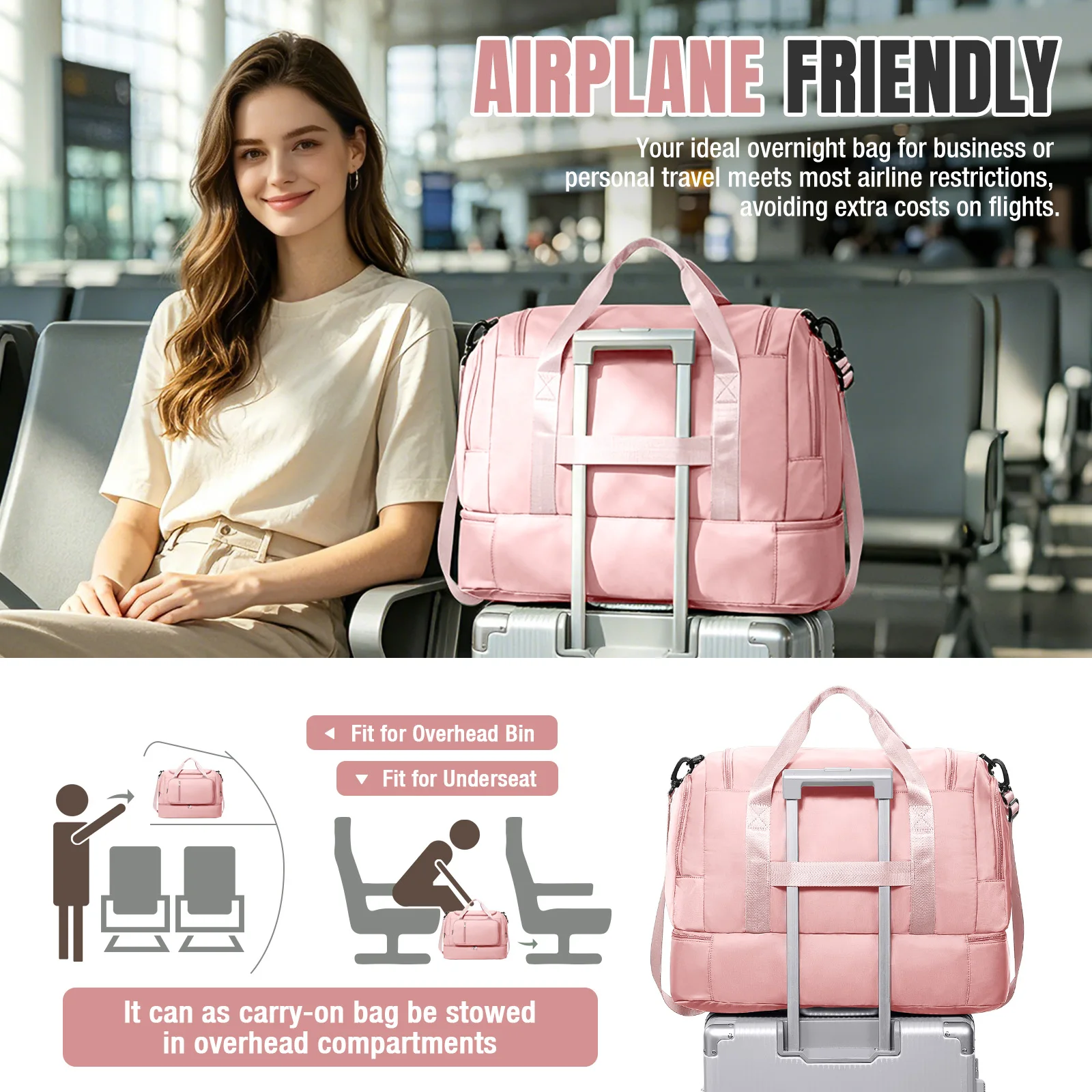 Travel Bag for  Women - Waterproof Large Capacity Multi-Pocket Hand Luggage Bag Gym Bag Weekender Travel Clothing Storage Bag view 6