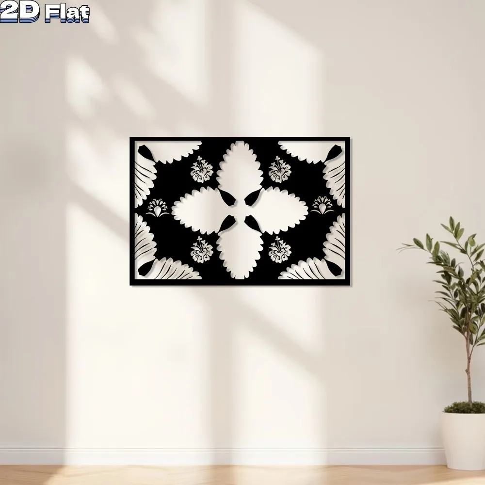 Iron Wall Art Modern Floral Leaf Decor Waterproof Rustproof for Living Room Bedroom Hallway 12x16in