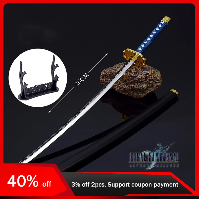 Katana Fantasy 7 de tamaño Real, cuchillos de Metal para Cosplay, armas, modelo de juguete, enviar soporte de exhibición, periférico de juego, 26cm