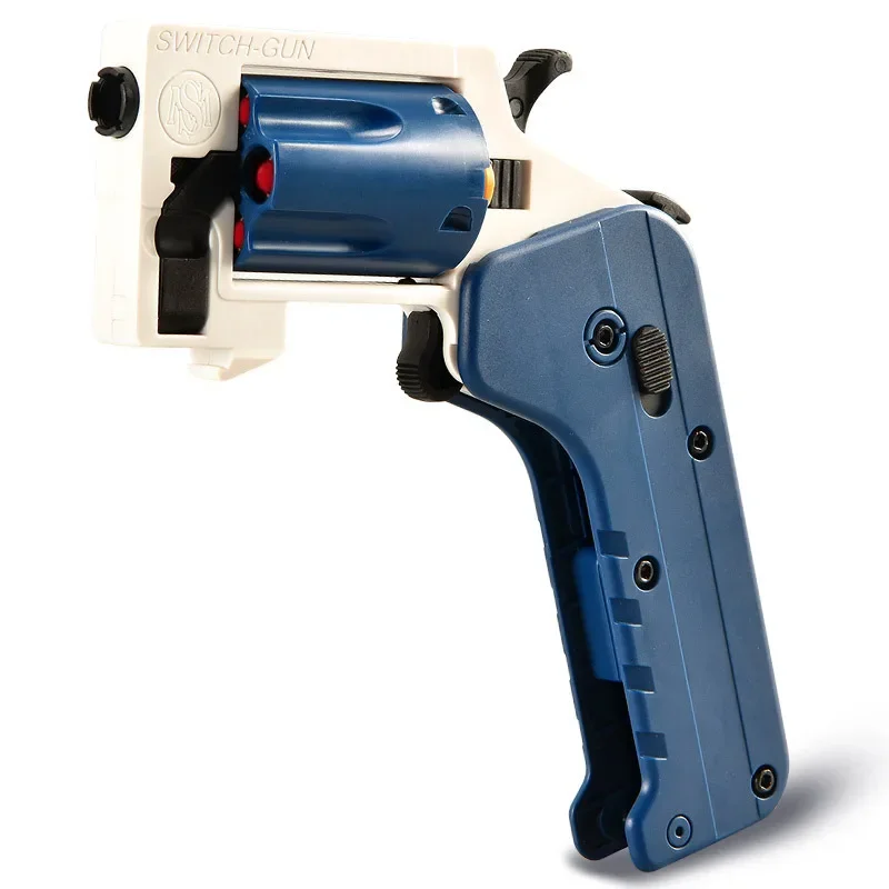 Folding Revolver Gun Shell Throwing Pistol Fidget Anti-stress Gun Weapons Toy Manual Shooting Launcher for Boys Adults Gifts