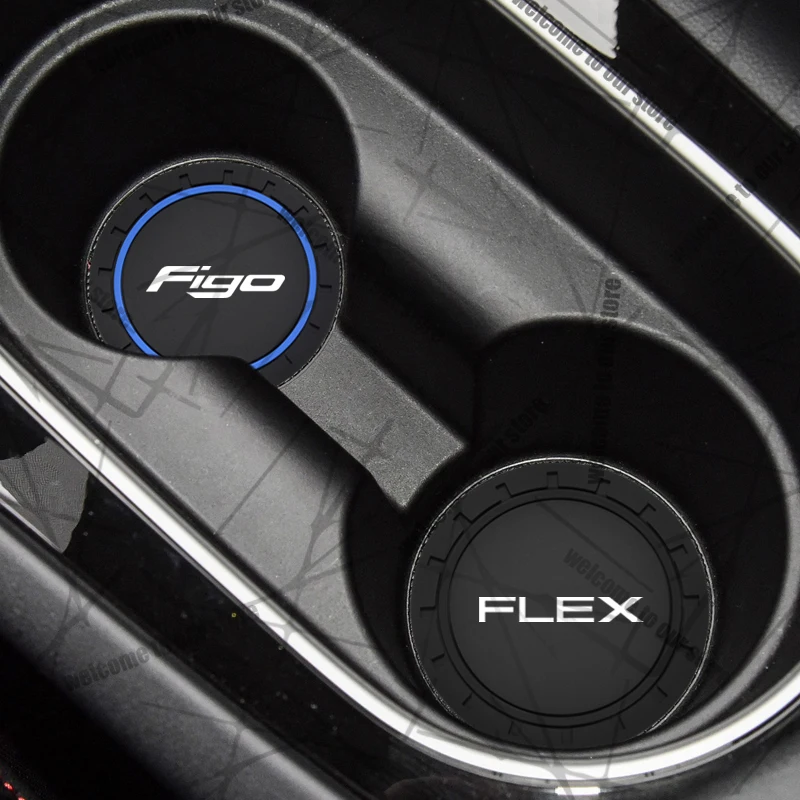 Fotografia 4: 2 pçs/1 conjunto para ford fig flex emblema ecoboost st porta-copos de carro à prova dwaterproof água antiderrapante tapete de borracha copo de água slot decorar acessórios