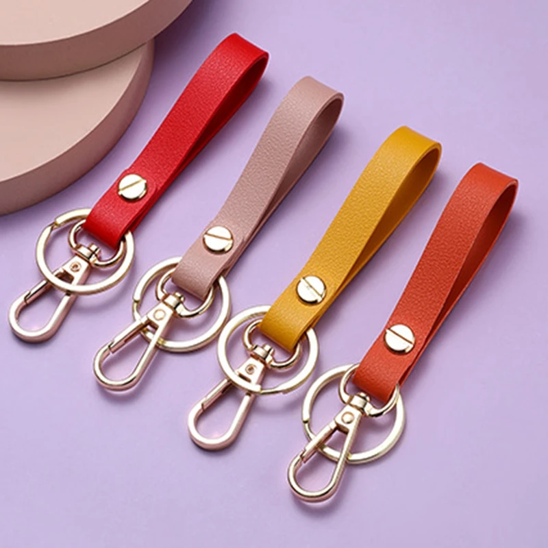 8 Colors PU Leather Keychain Business Gift Key Chains Men Women Car Strap Waist Wallet  Keyrings