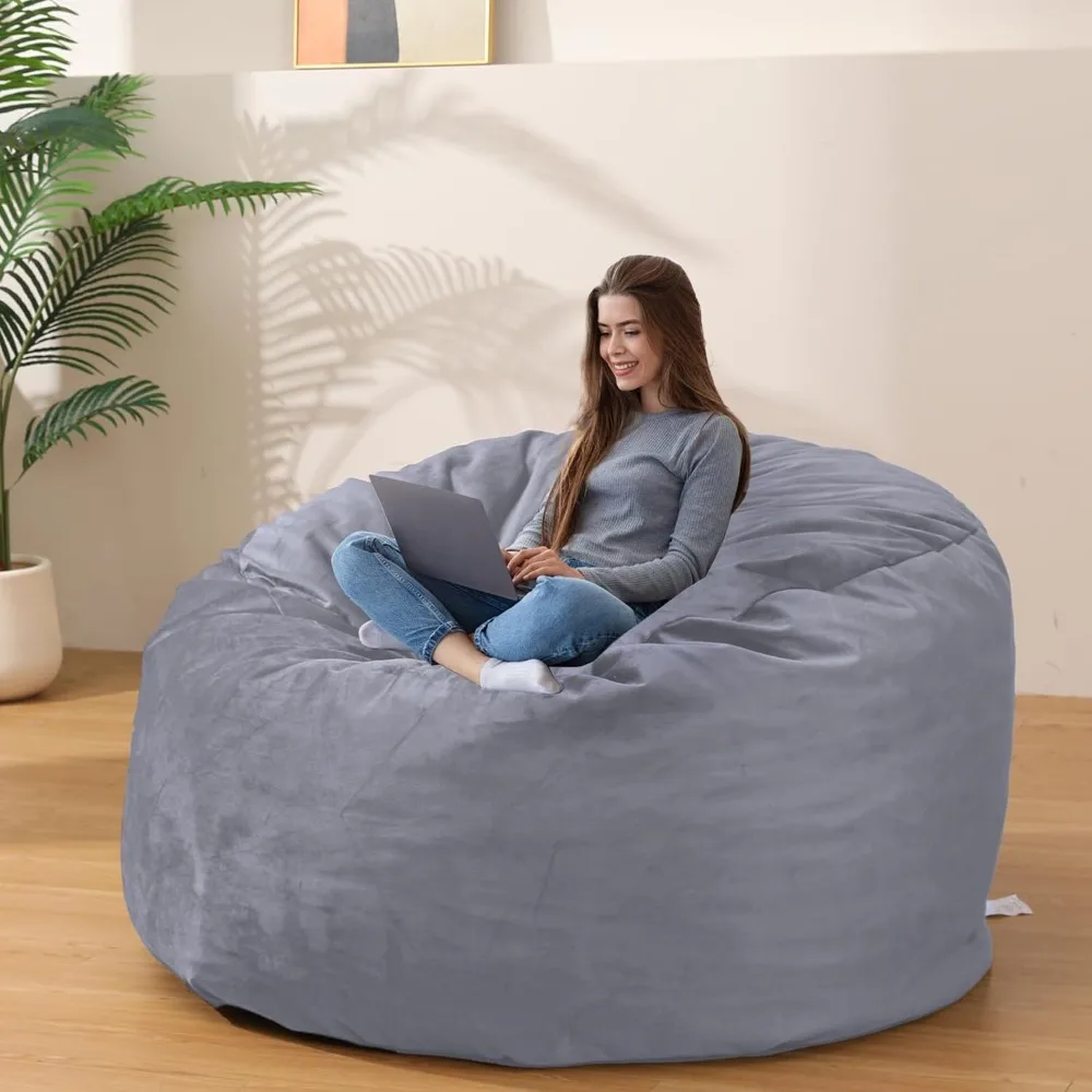 كرسي بين باج كبير للبالغين - مع حشوة إسفنجية الذاكرة، أكياس فول مع غطاء مخملي فائق النعومة وقابل للغسل، أريكة بين باج لليفي