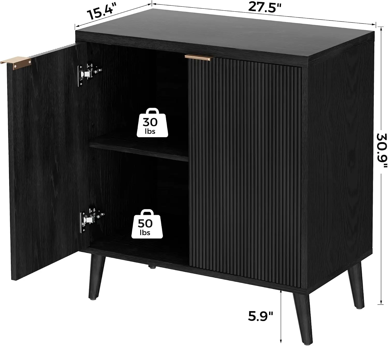Fluted Buffet Cabinet With Storage Modern Sideboard Frame Double Doors Adjustable Shelf Accent Buffet Table Storage Unit For Kitchen Dining Room Living Room Black view 2