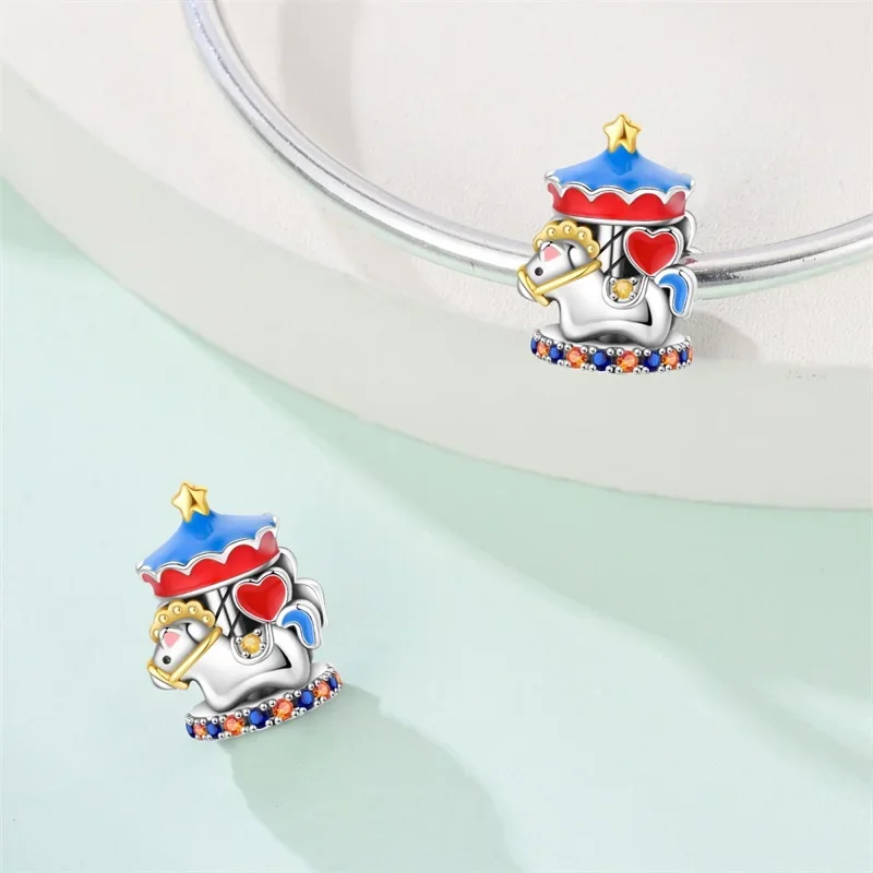 Amusement Park Series Silver Charms Beads Fit Original Bracelet Bag Keychain Earring Charm Bead Pendant Diy Women Jewelry Gift
