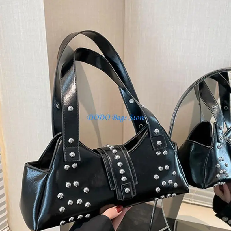 

Punk Styles Rivet Shoulder Bag PU Leather Motorcycle Armpit Handbag For Women