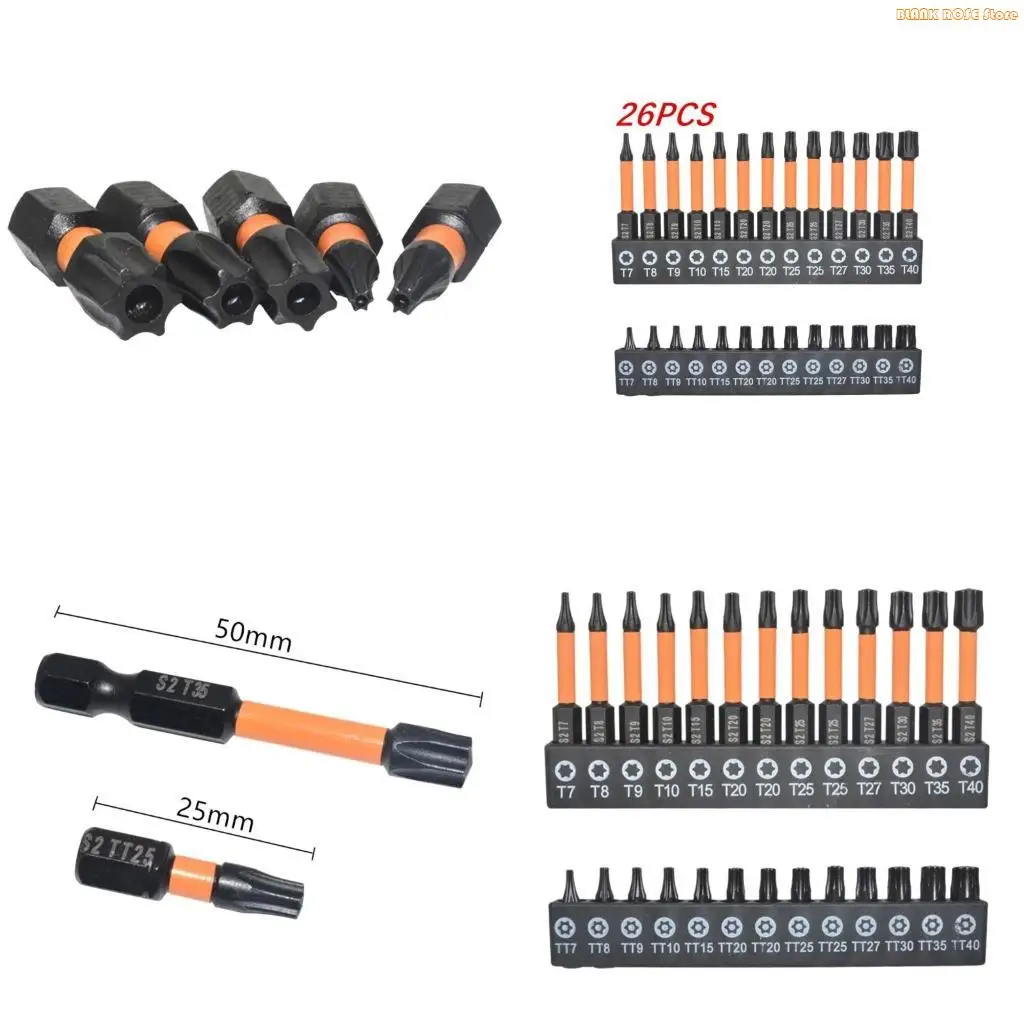 K1AE 26PCS Torx Head Screwdriver Bit Set Steel Security Tamper Proof