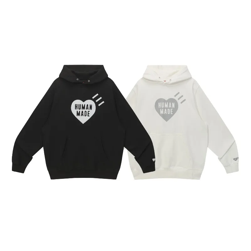 Human Made Retro Fleece Hooded Sweatshirt with Heart Graphic Casual Outerwear