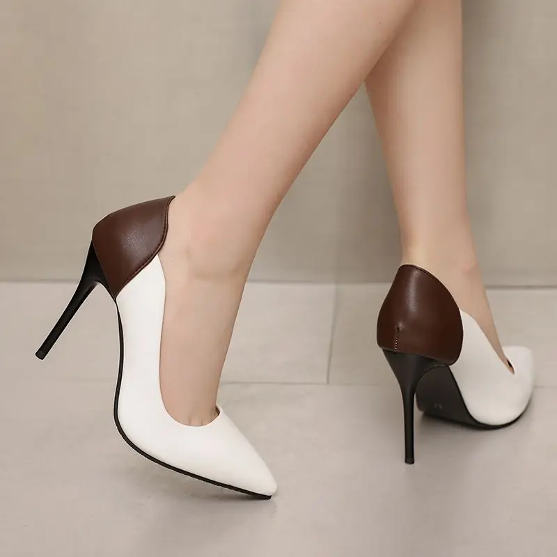 REAVE CAT Brown Female Pumps Pointed Toe 10.5cm Stiletto Heel Mixed Color Slip On Large Size 47 48 49 50 Sexy Dating Party Shoes view 2