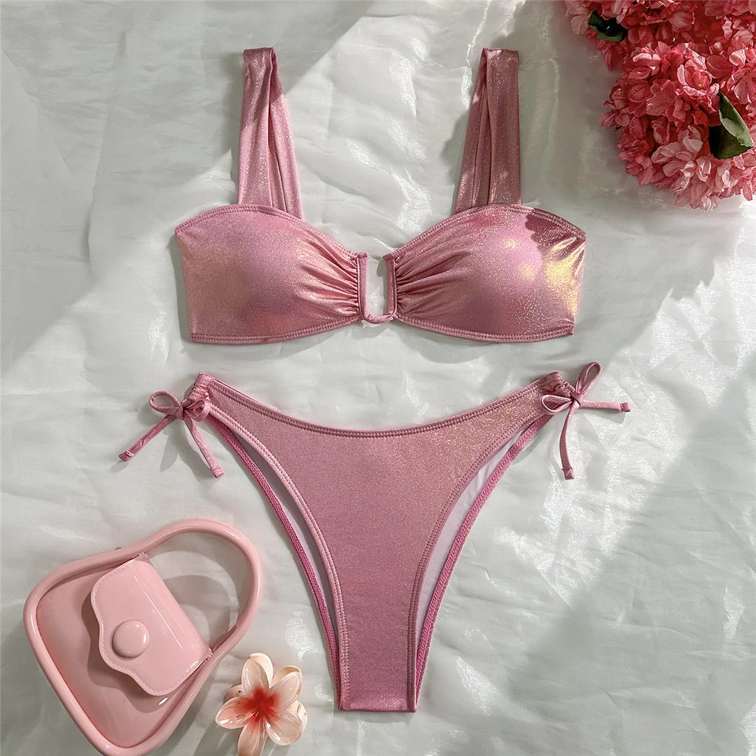 U-förmiger glitzernder, glänzender Bikini, zweiteiliger Damen-Bikini, Damen-Badeanzug, brasilianischer Badeanzug, Bather V7564 – Detail 9
