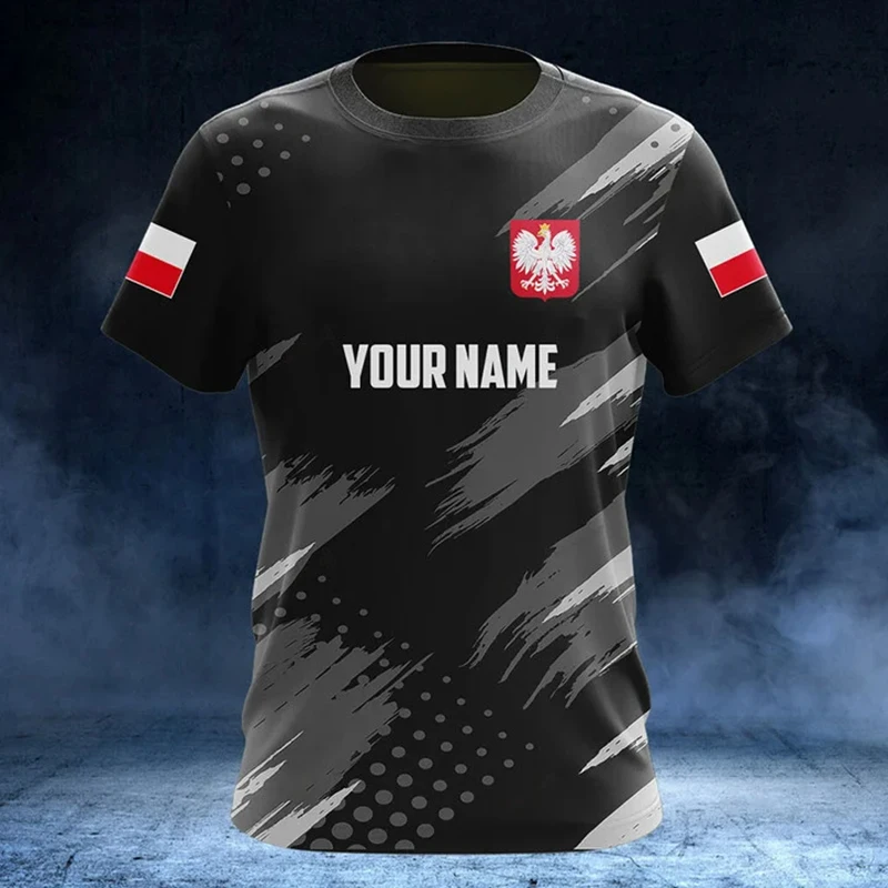 Custom Summer Casual Poland Shield Black Graphic T-shirts Loose Unisex Fashion Sportswear Jersey Fast Dry Short Sleeve Tops
