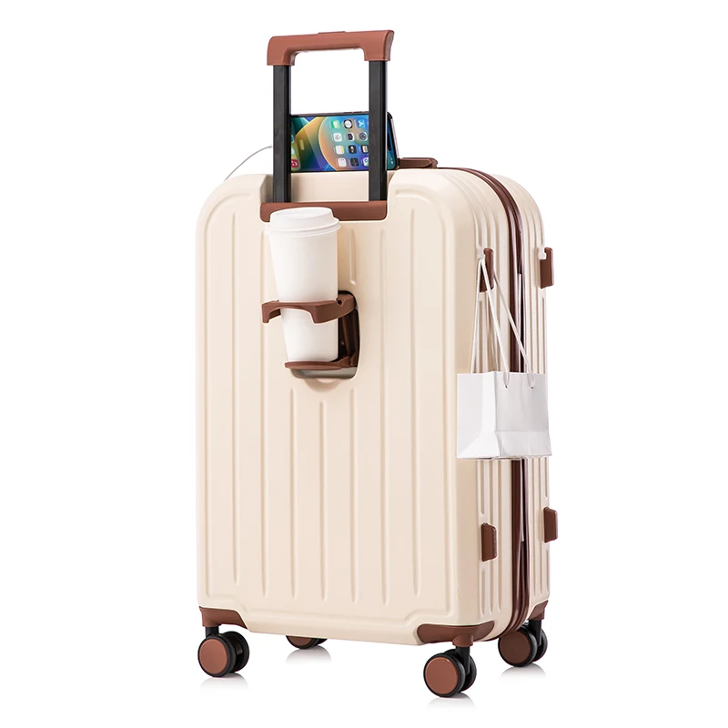 28 Inches Abs Pc Travel Trolley Case Luggage 8 Spinner Wheels Travelling Suitcase With Cup Holder